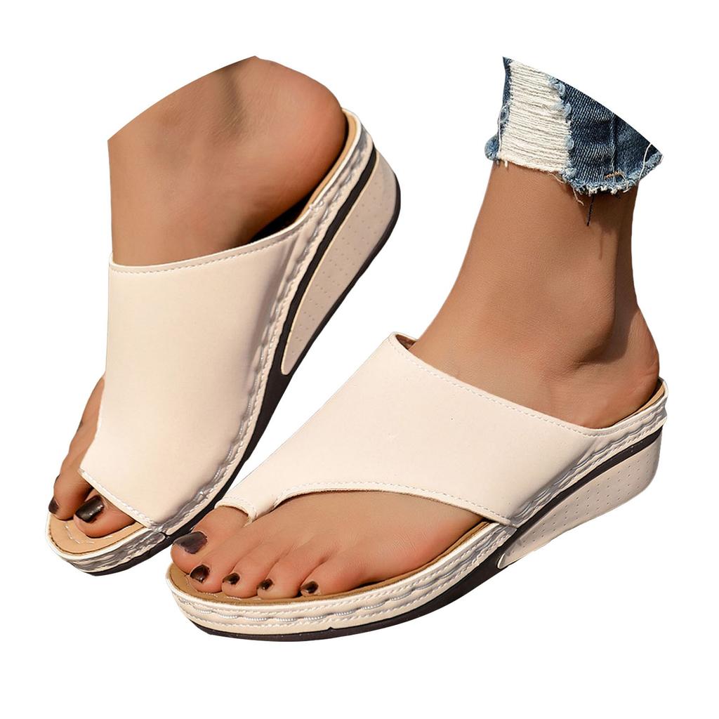 Formal Sandals For Women Wedge Heel Thick Soled Flip Flops Fashionable And Casual Solid Color Beach Wear Soft Sandals For Woman