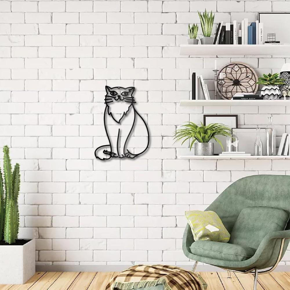 Black Cat Metal Wall Art, Iron Wire Hollow Decor, Minimalist Line Art Ornament for Living Room Bedroom Home Office Wall Hanging Sign 8.7x11.8in