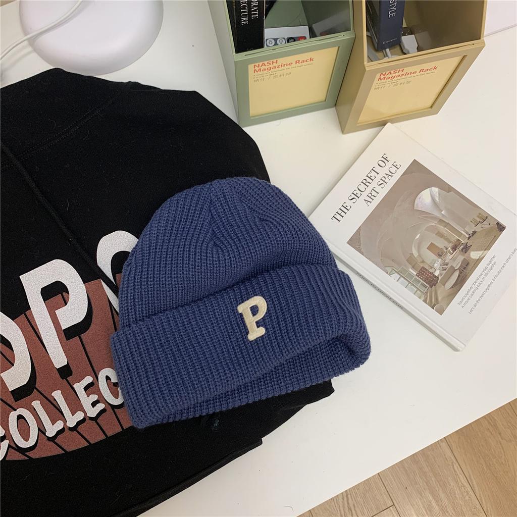 Women's Autumn and Winter Korean Version Ins Trendy Fashion Warm Men Versatile Student P Letter Casual Knitted Cold Hat