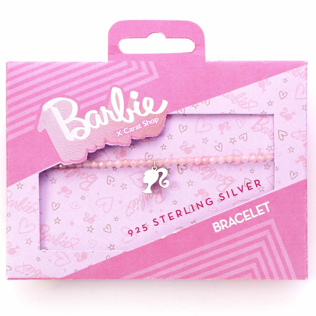Barbie Sterling Silver Silhouette Charm & Rose Quartz Bead Bracelet