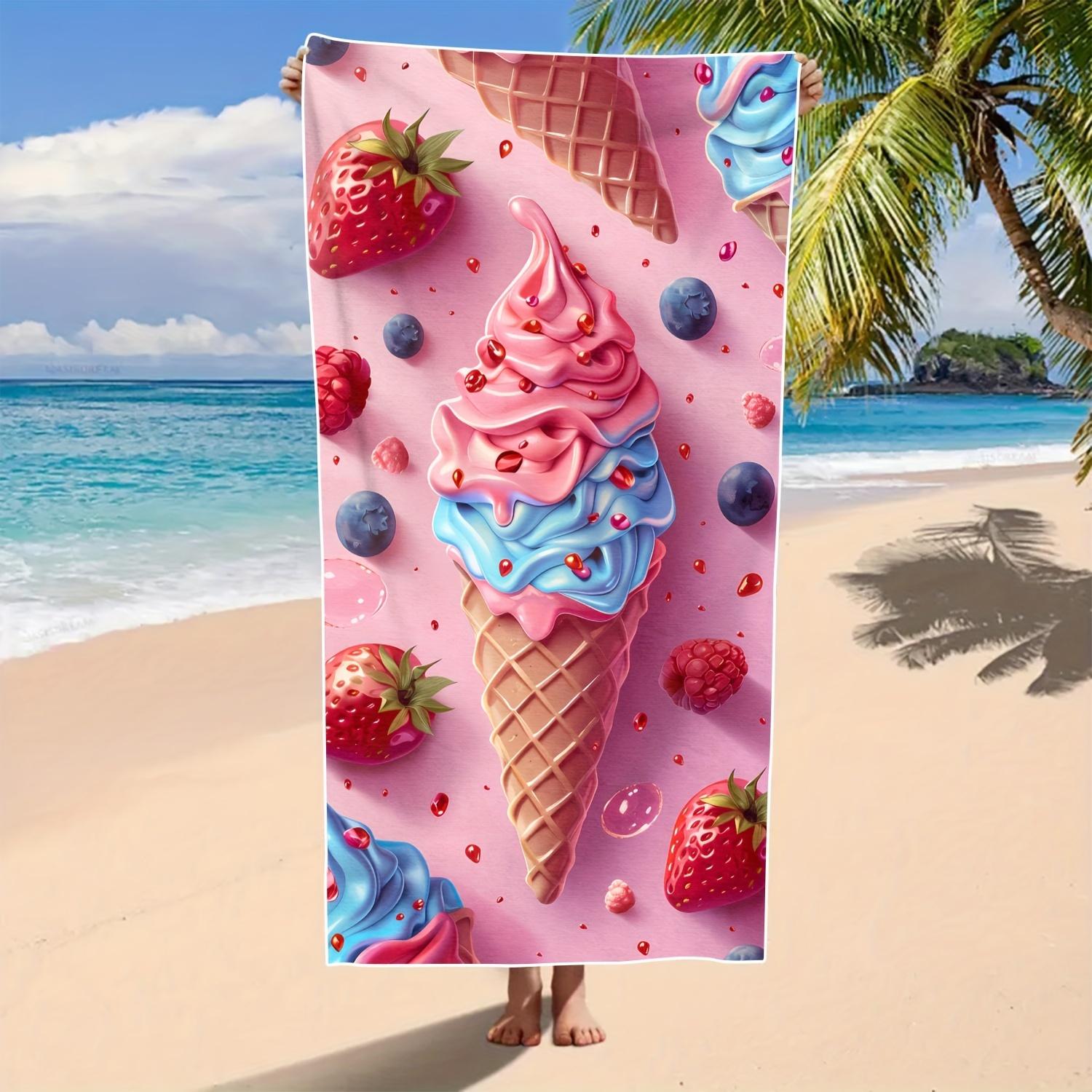 

Blueberry Strawberry Ice Cream Outdoor Rug Towel, Super Absorbent for Sports Travel Swim Pool W30*H60(CM)