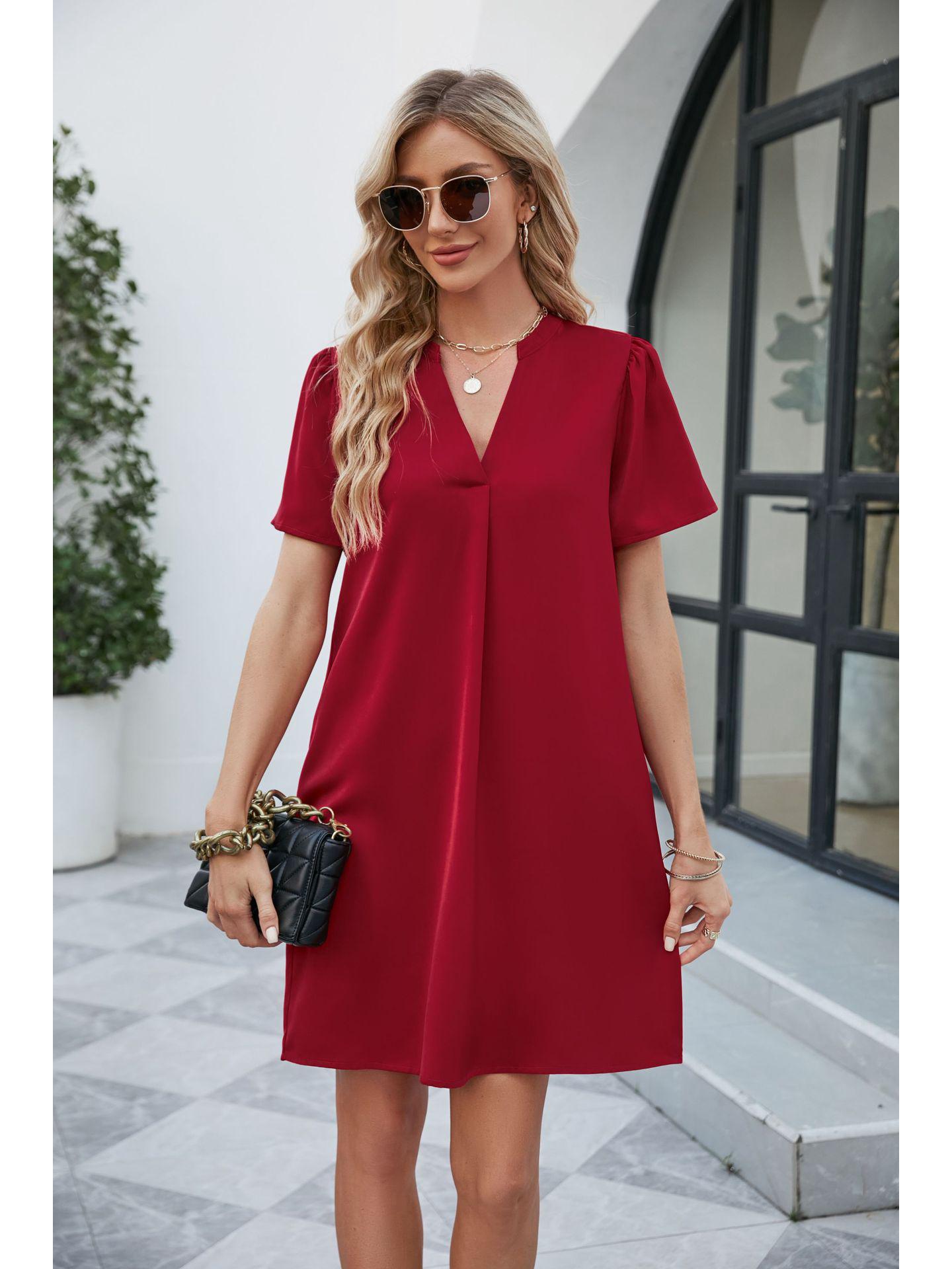 

Лето 2025 г. атласное свободное платье с V-образным вырезом для офиса и отдыха - модное и сексуальное L