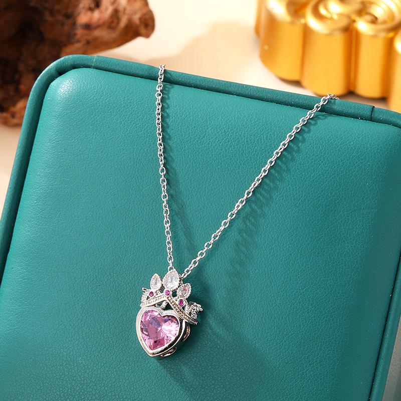 

[Micro-Set Pink Zircon Titanium Steel Necklace Sweet Light Luxury Fashion Choker Jewelry]