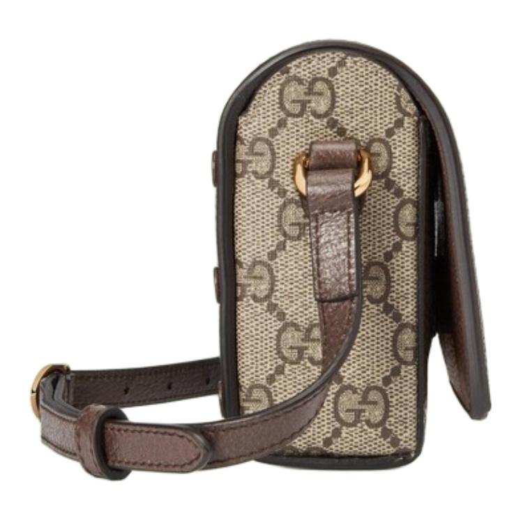 Gucci Cherry Print Logo Leather Trim Supreme Canvas Box Bag Men Shoulder Bag Brown 700733-U5TAG-8679