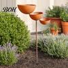 Rustic Iron Garden Decor 3 Tiered Cascading Rain Catcher Bird Bath, Metal Stake Water Three-level Waterfall Feeder Bowl Feeder, Outdoor Pollinator