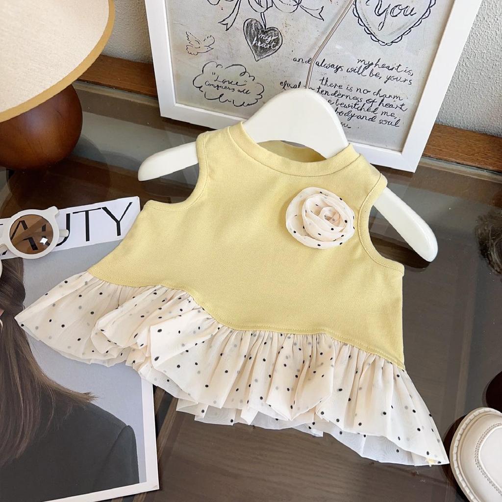 Girls' Summer Princess Style Two-Piece Set: Vest & Flared Pants