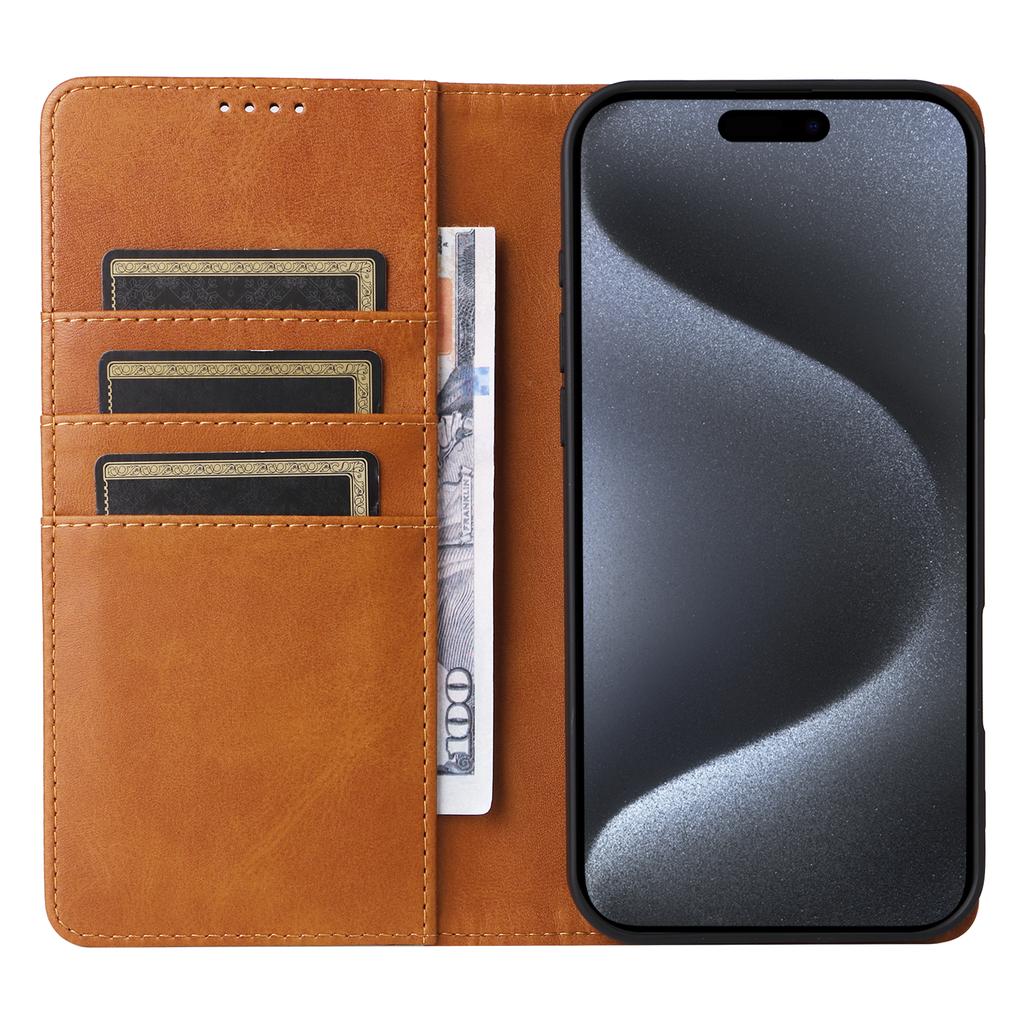 For iPhone 15 Pro Case RFID Blocking Phone Leather Cover Magnetic Closing