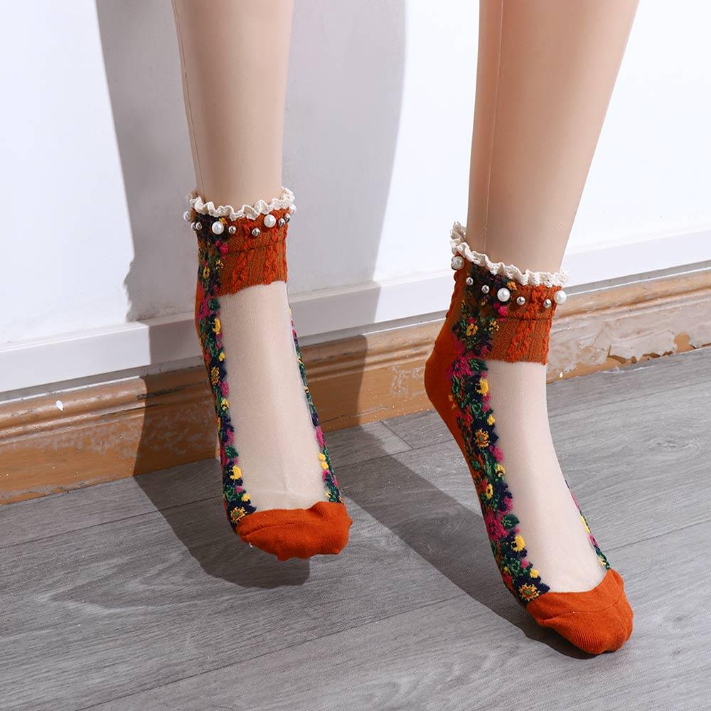 Socks Pearl Mesh Shallow Mouth Spring Hosiery Boat Socks Embroidery Flowers Socks Short Socks
