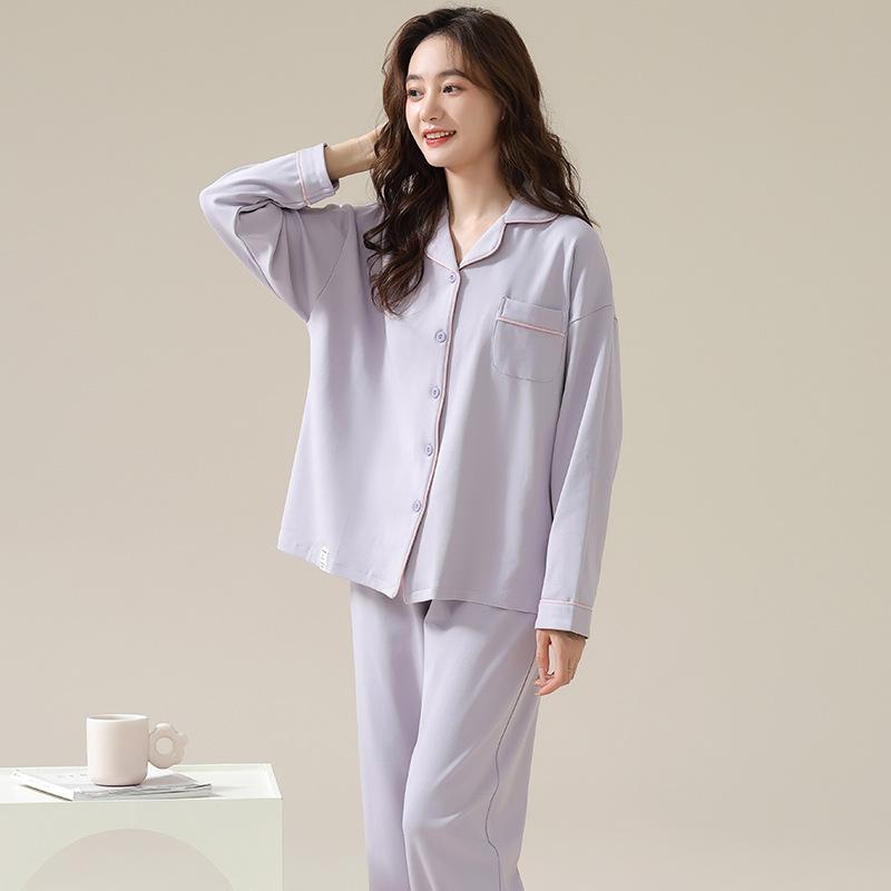 Pajamas Women's Spring and Autumn Pure Cotton Long-sleeved Women's Autumn 1011 New Casual Wear Round Neck Loungewear