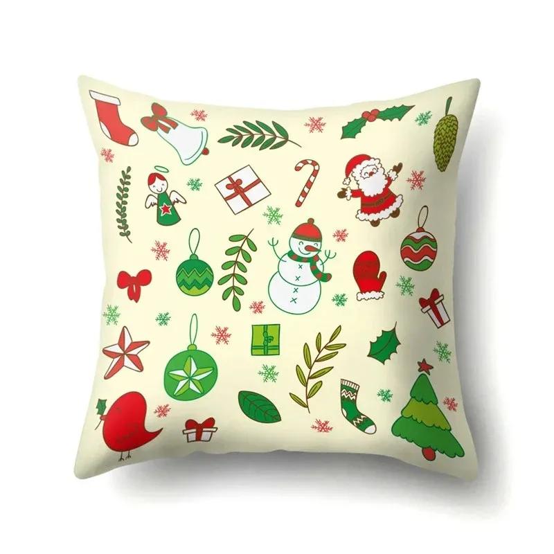 Christmas Snowman Printed Sofa Decorative Cushion Cover Pillow Pillowcase Polyester Throw Pillow Home Decor Pillowcover