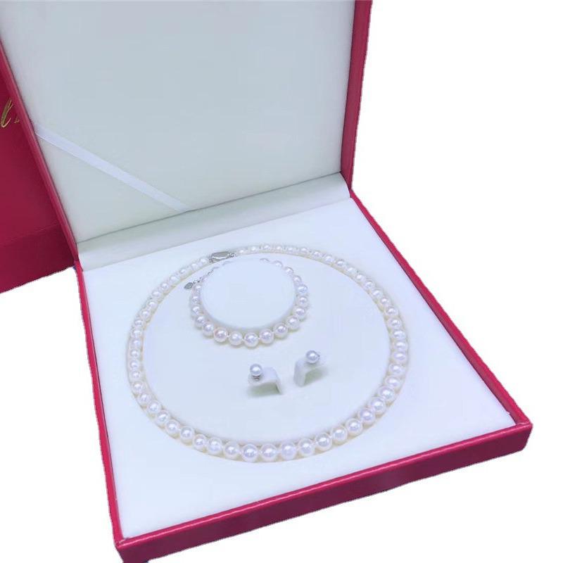Freshwater Pearl Necklace & Earrings Set with Silver Clasp and Round Bead Chain for Women