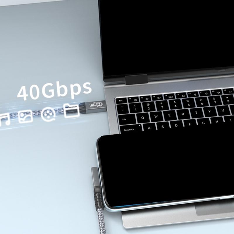 90 Degree USB4 Cable 40Gbps USB C to USB C 240W Fast Charging Display Cable Support 8K@60Hz 40Gbps Data Cable for Phone