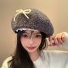 Autumn And Winter Cute Hairy Bow Lace Beret Hats For Women Daily Wear Travel Pography Warm Fashion Versatile Painter Hata