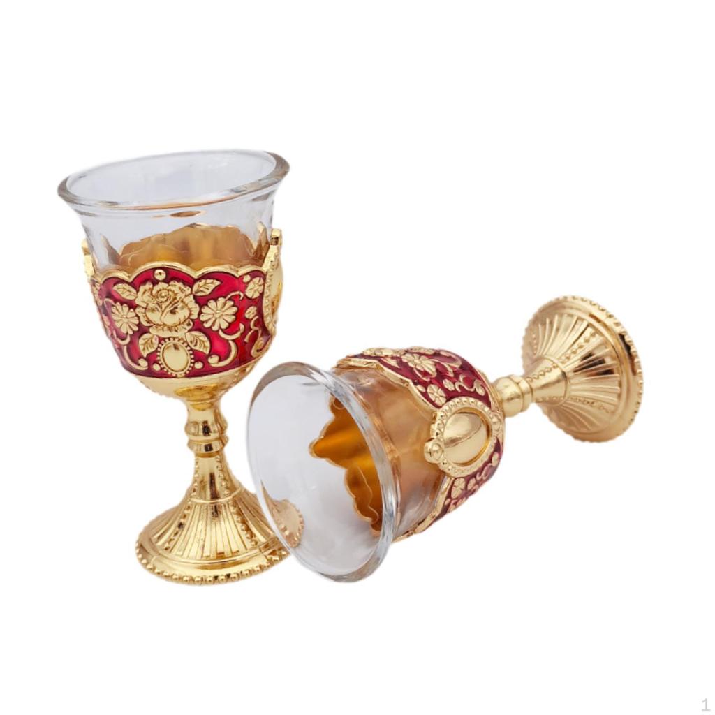 2 Pieces Embossed Wine Cup Toasting Glasses Mini Communion Goblet for Weddings Travel