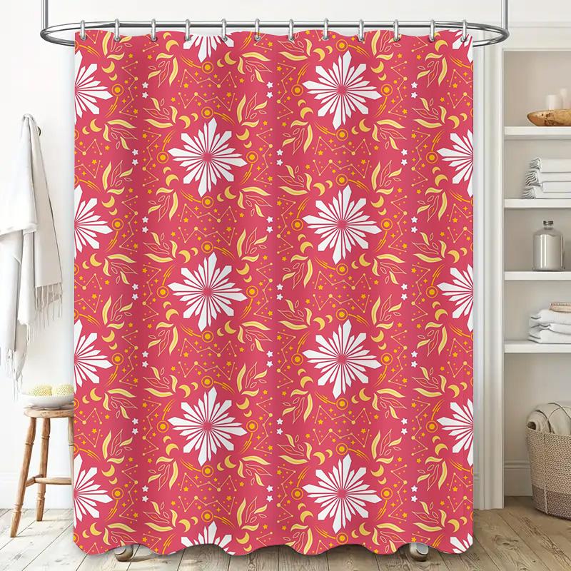 Vintage Pink Floral Shower Curtain White Yellow Gold Bath Decor for Home Waterproof Shower Panels Size72 x 84 inches (183 cm)