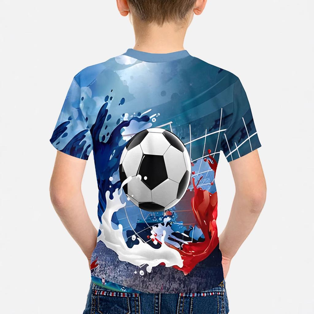 Summer Round Neck 3D Football Pattern Printed Top Fashionable Casual Short Sleeved Children's Boy T-shirts