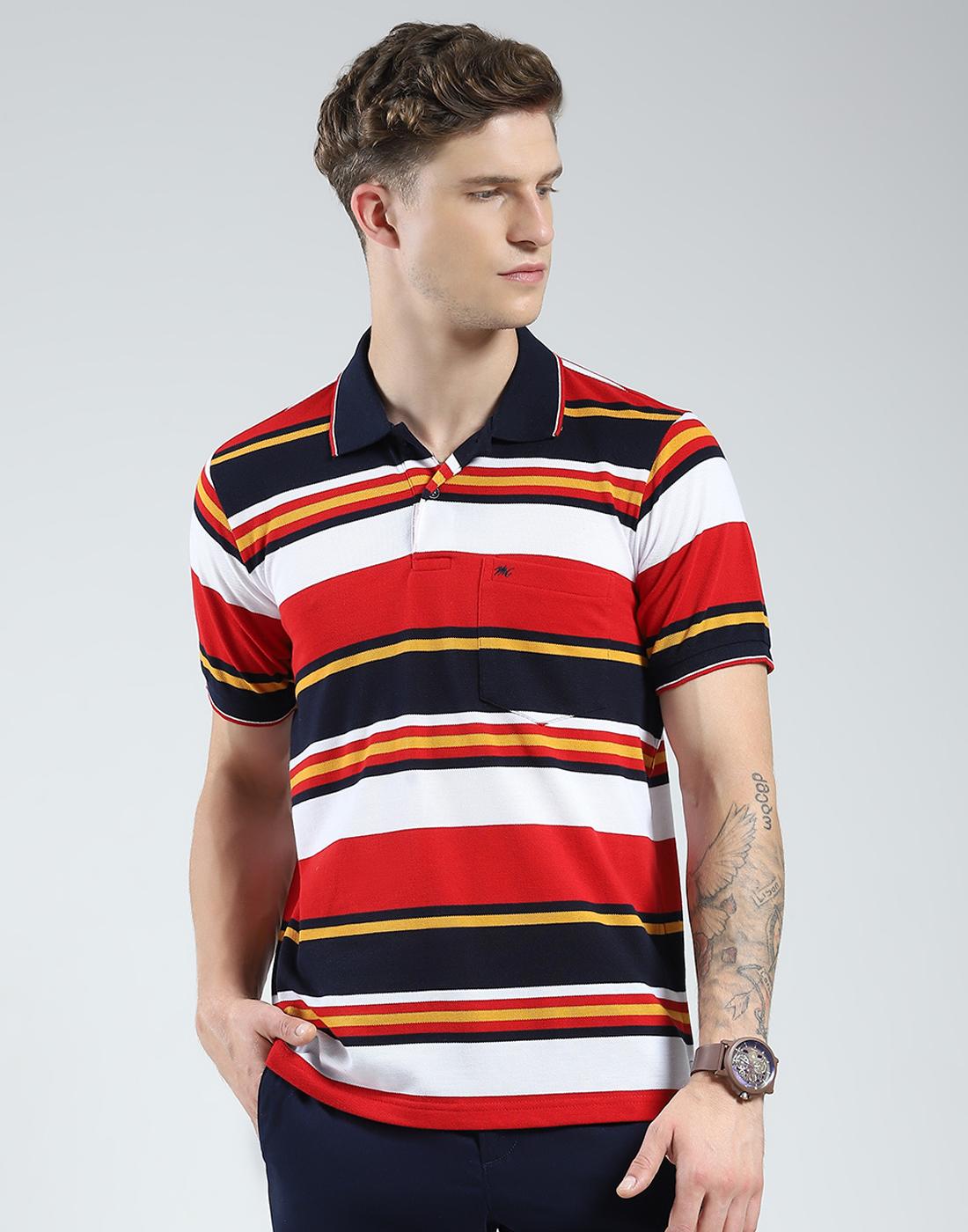 

Monte Carlo Mens Striped Collar Neck Tshirt XL красный