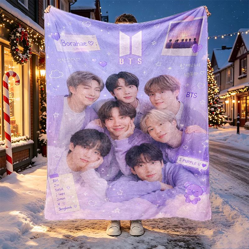 BTS Pattern Blanket for Home Decoration, Bed, Sofa, Car Travel, Camping, Suitable for All Seasons, Birthday Christmas Gift