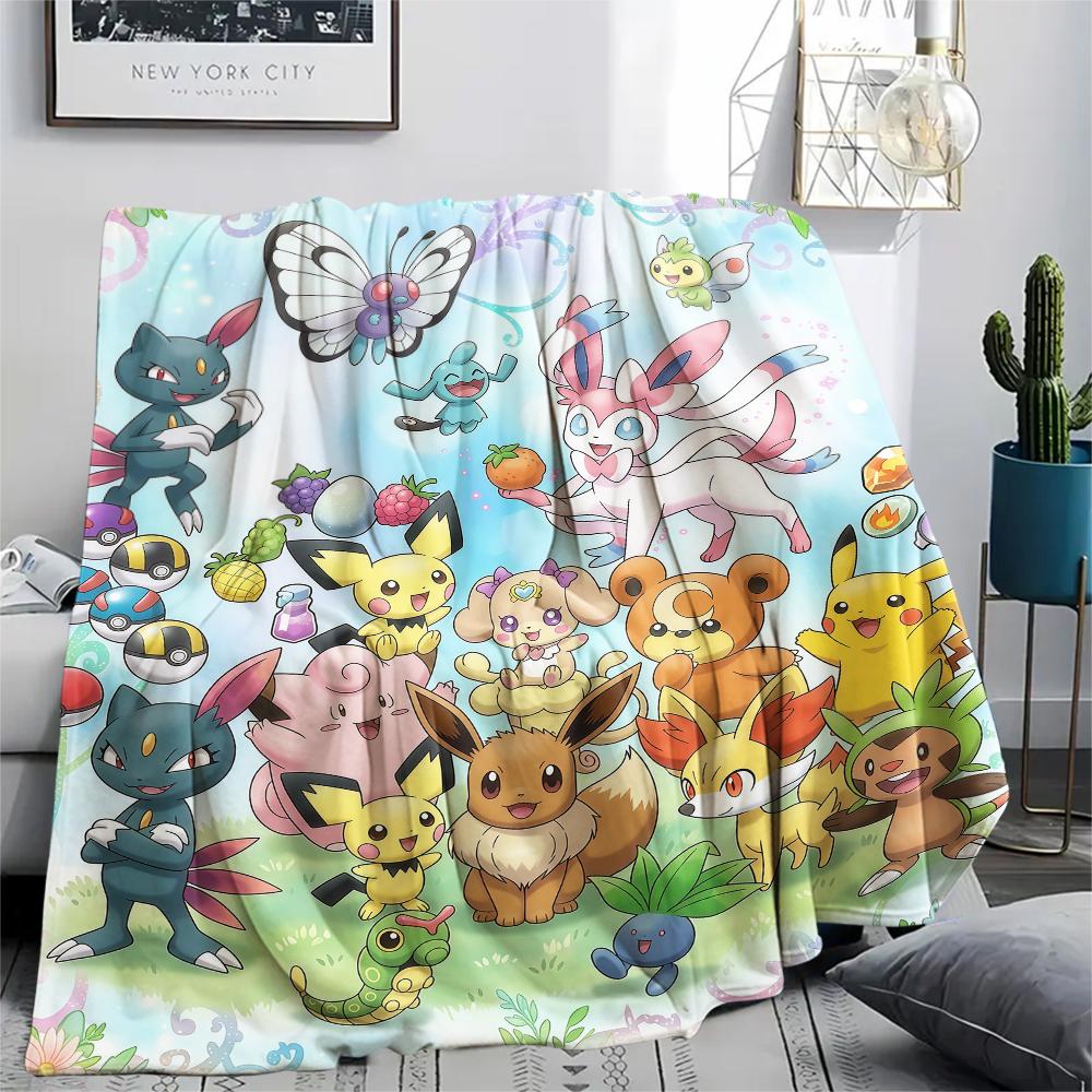 Pokemon World Gathering pattern Flannel Blanket, Comfortable for All Seasons, Home Decor, Warmth and Comfort, Perfect for Gifts. 80cm x 120cm