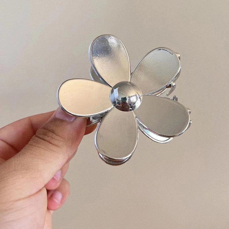 Flower Metal Hair Grab Minimalist Temperament Large Shark Clip Half Zip Hair Clip Gold Clip Alloy Small Hollow Accessories