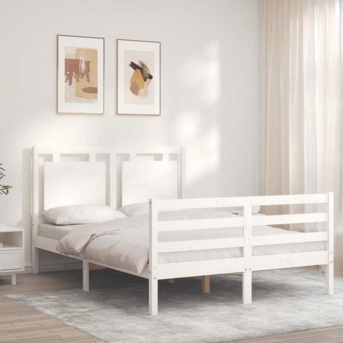 VidaXL Cadre de lit avec tête de lit blanc petit double bois massif 3194022