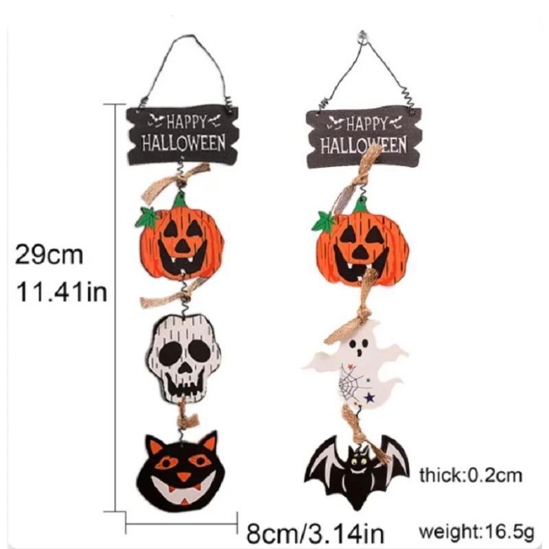 New Wooden Halloween Door Sign Pumpkin Ghost Bat Happy Halloween Doorplate Trick Or Treat Horror Props Door Hanging Decorations