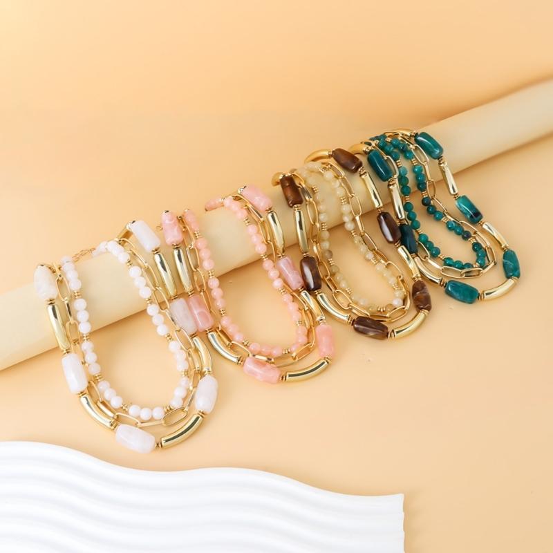 Stylish Geometric Multiple Layer Bead Necklace For Women Fashion Jewelry With Resin Accent Layer Designs For Daily Wear