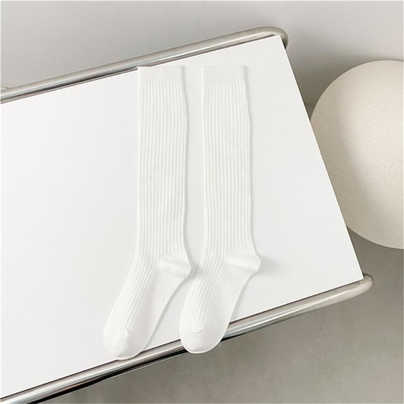 Women Ribbed Knitting Cotton Long Socks Autumn Winter Warm Fashion Solid Color Casual Breathable Knee High Stockings