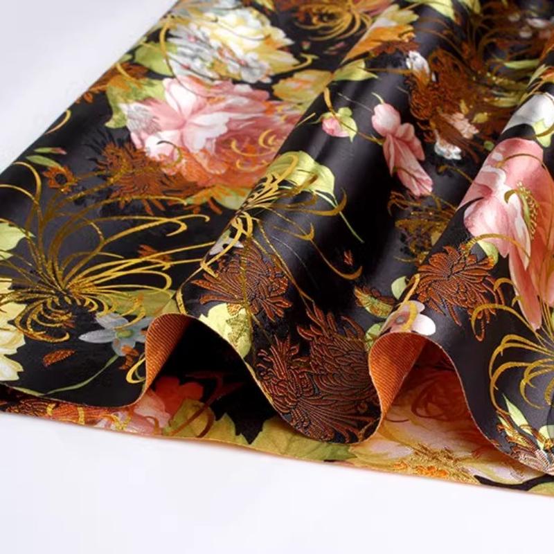 100x70cm Brocade Jacquard Silk Fabric DIY Ancient Costume Hanfu Tang Costume and Cheongsam Is Golden Thread Peony