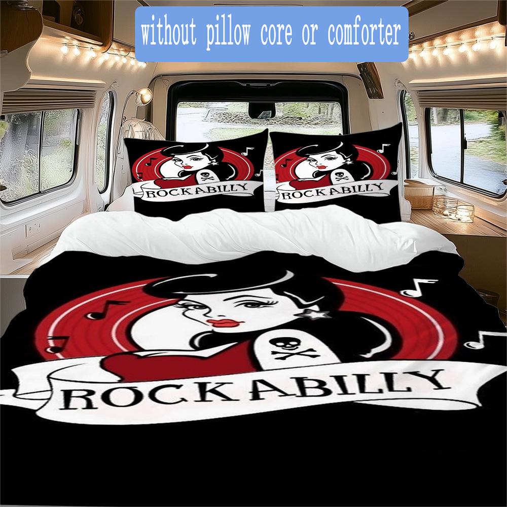 Retro Rock Poster Pattern Bedding,Quilt Set Quilt Cover Pillowcase Home Birthday Gift (1*duvet cover+2*pillowcase,without core)SSJT0917544