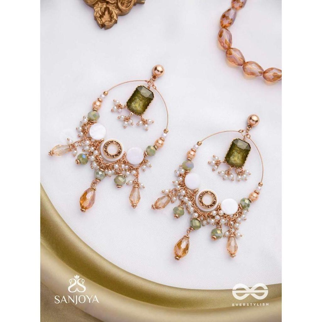 Earrings for Women | Statement Golden & Green Dangler Earrings with Pearl & Bead Accents | Ethnic Jewelry for Weddings, Festivals & Special Occasions