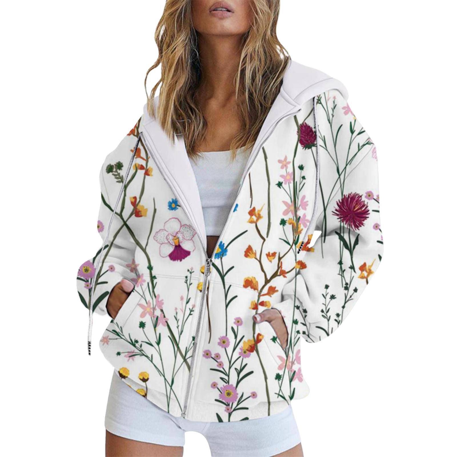 

Карманный цифровой европейский и американский стиль минималистский темперамент, мода на растительные цветы, толстовка с капюшоном на молнии, с длинными рукавамиMC4 2XL