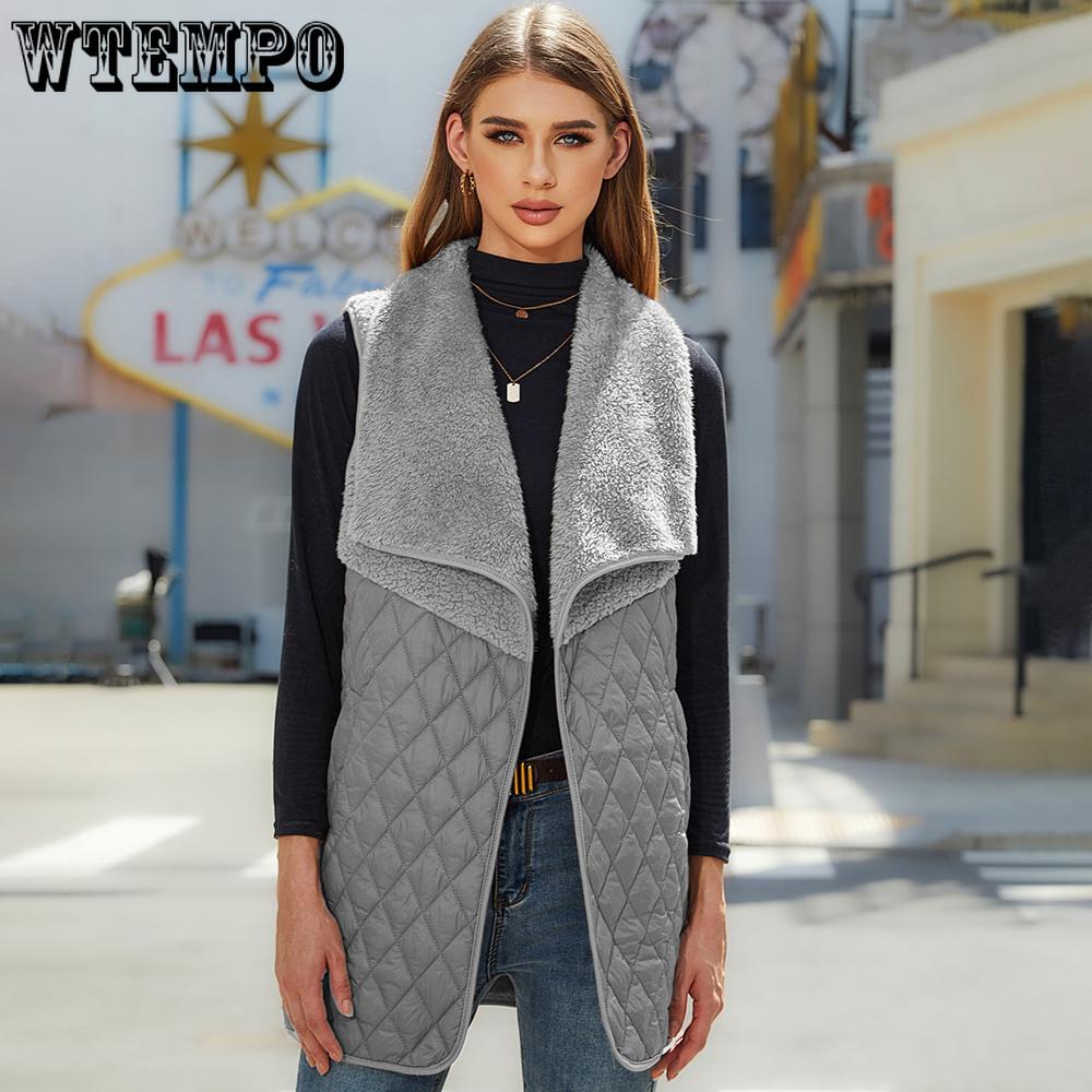 Autumn and Winter Women's Plush Splicing Cardigan Sleeveless Jacket Medium-length Vest