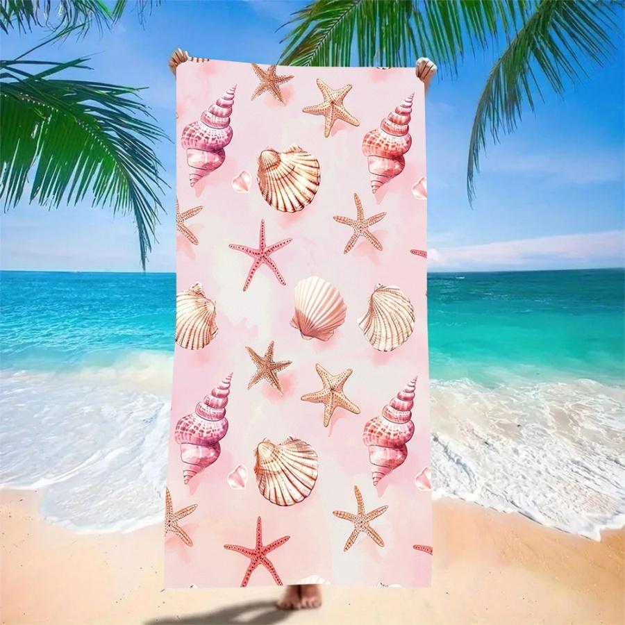 Beach Towel Oversized Sand Free Quick Dry Microfiber Seashell Starfish Ocean Print Towels for Adults Pool Swim Camping Travel