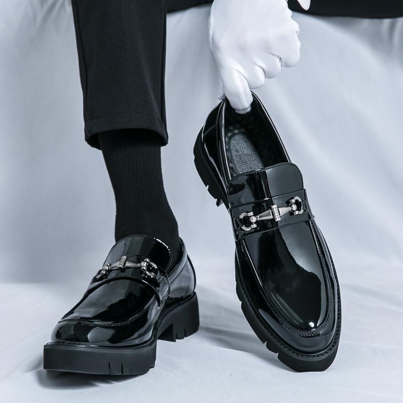 Men Loafers Street Style Classic Thick Sole Platform Height Increase Black Formal Business Wedding Dress Prom Blazers Tuxedo Party Shoes Large Size