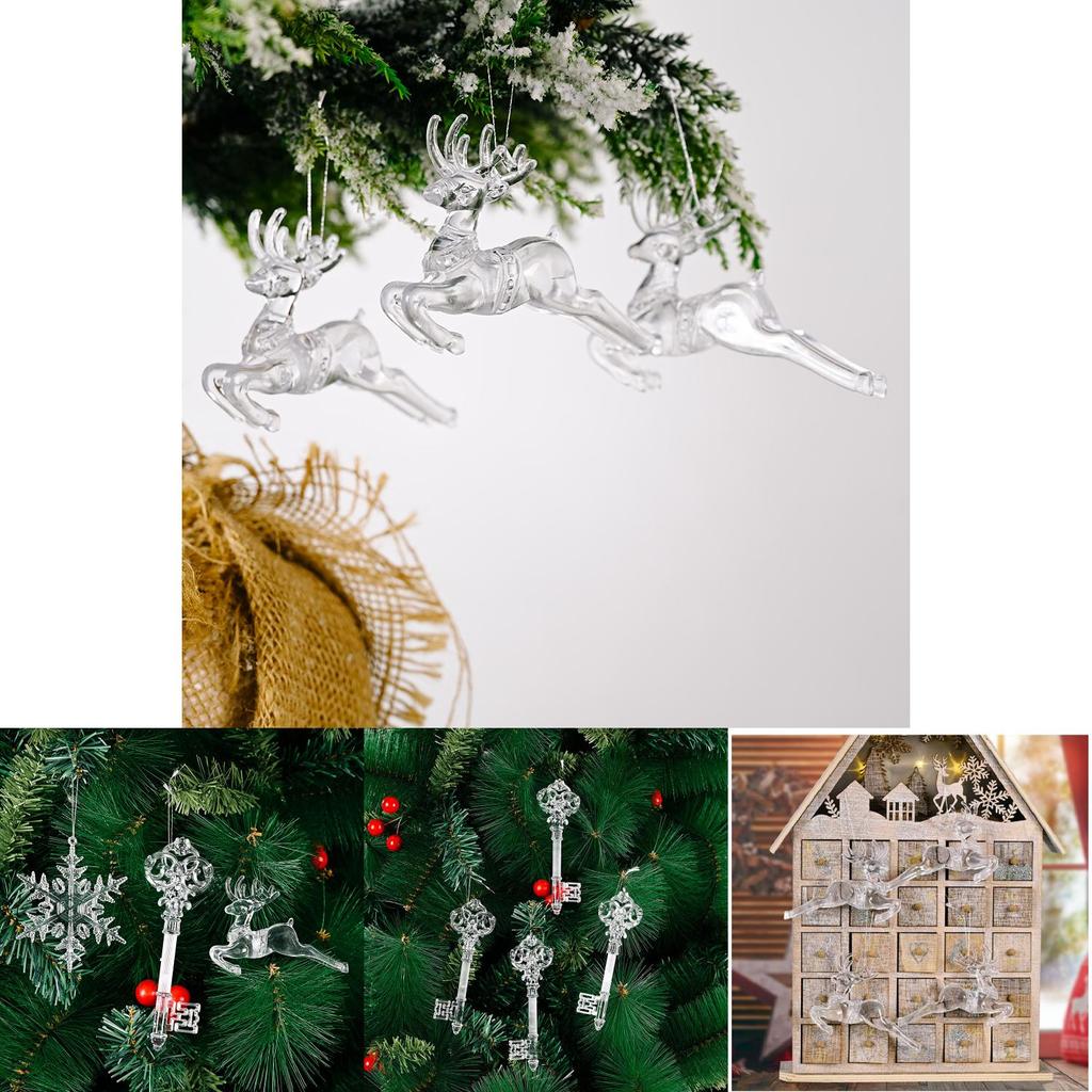 Elegant Transparent Snowflake Christmas Tree Ornaments Creative Reindeer Hanging Decorations