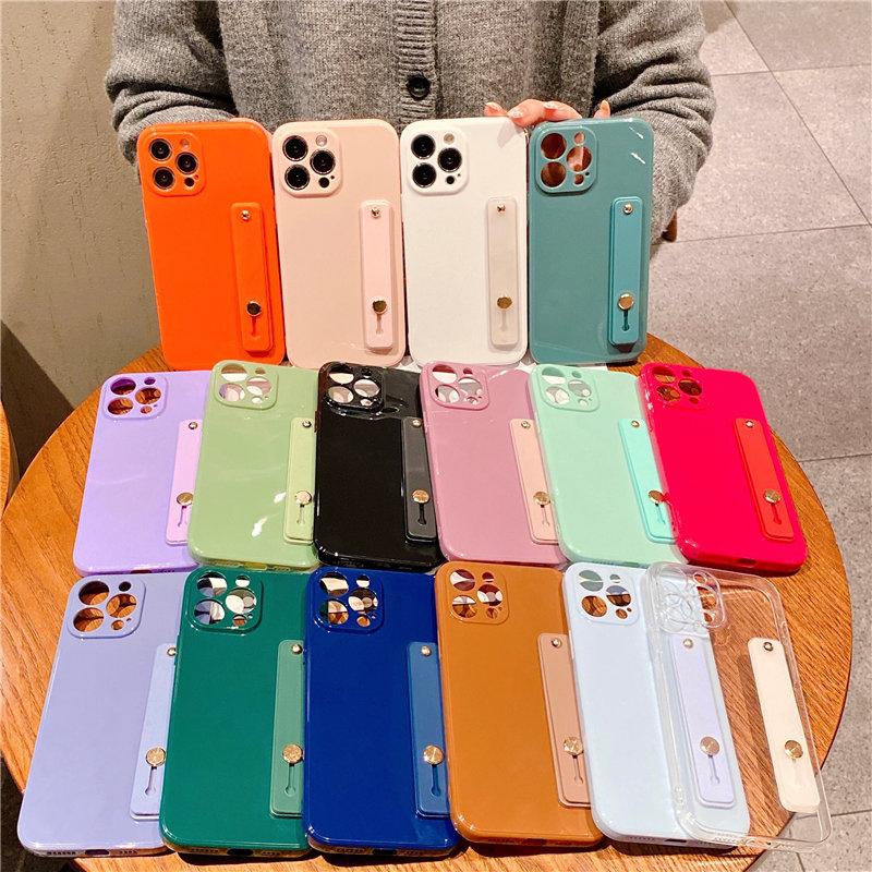 Handschlaufe Ständer Halter Handyhülle für iPhone 13 14 Pro Max 12 11 Xs Max Xr 7 8 Plus 13pro Weiche Silikon Candy Color Rückseite