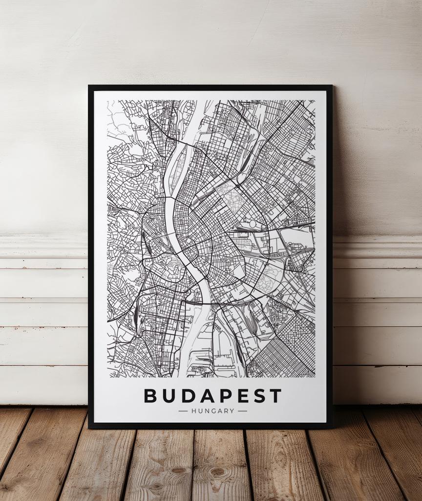 Poster Budapest Map City Plan In Black Frame