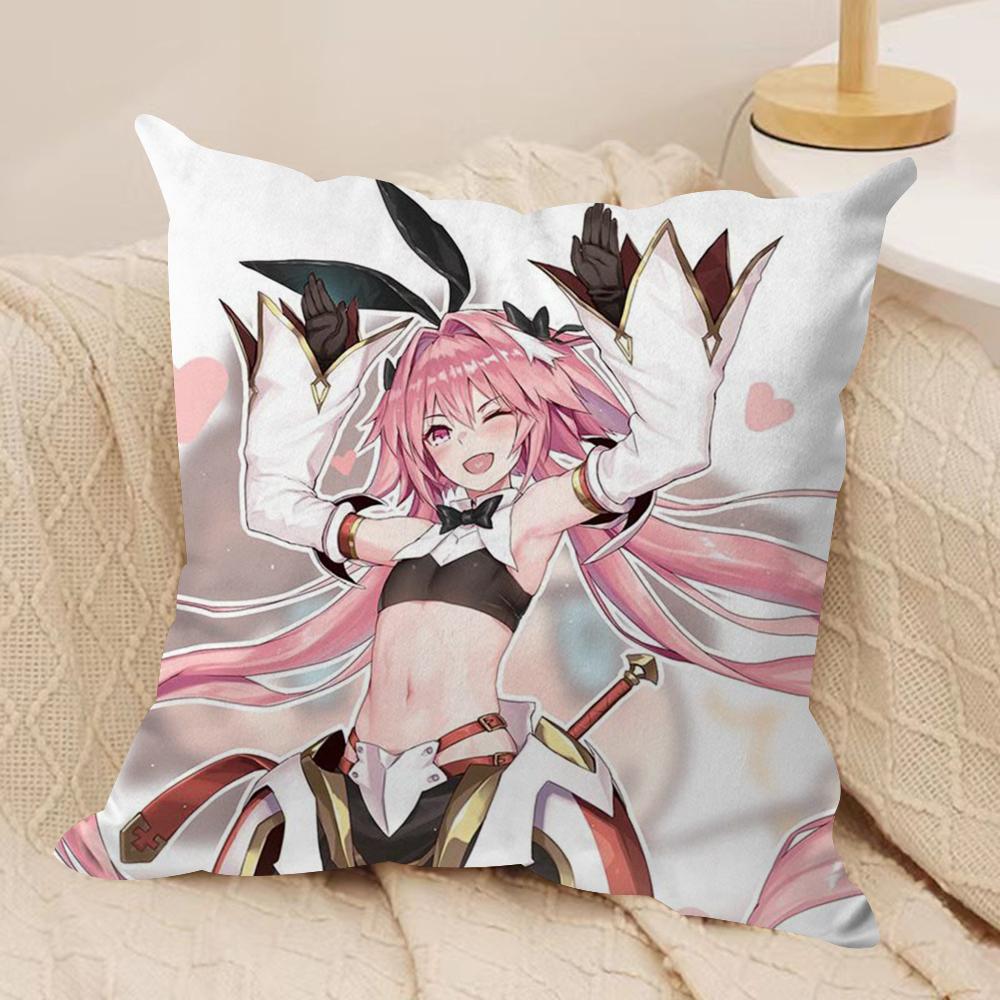 Fate AApocrypha Astolfo Cushion Cover Silky Short Plush DoubleSided Printed Pillow Case for Sofa All Seasons Home Decor Gift