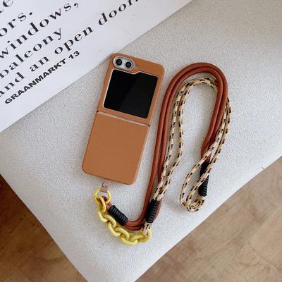 Carcasă de telefon cu șnur crossbody din piele simplă pentru Samsung Z Flip 6 5 4 3 Flip6 Flip5 Flip4 Flip3 5G, protecție