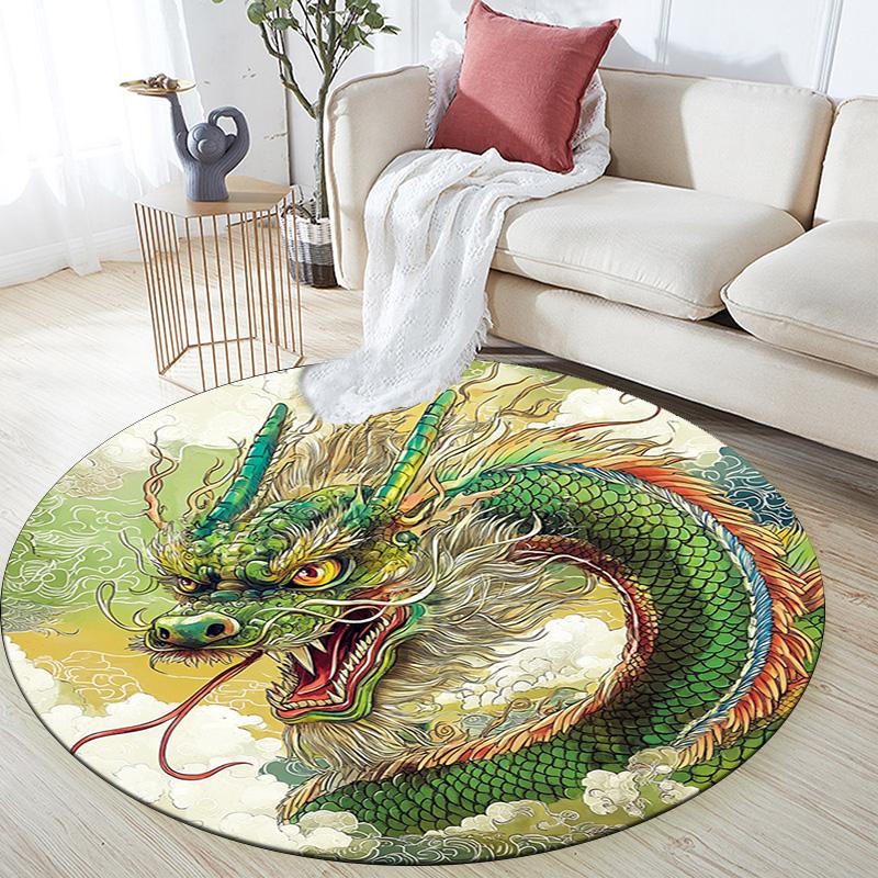Fantasy Dragon Round Area Rug,Carpet Rug for Living Room Bedroom Sofa Playroom Decor,Non-slip Floor Mat