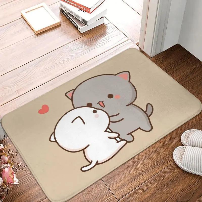 Mochi Cat Peach and Goma Front Door Floor Entrance Mat Interior Kitchen Bathroom   Bedroom Rug Living Room