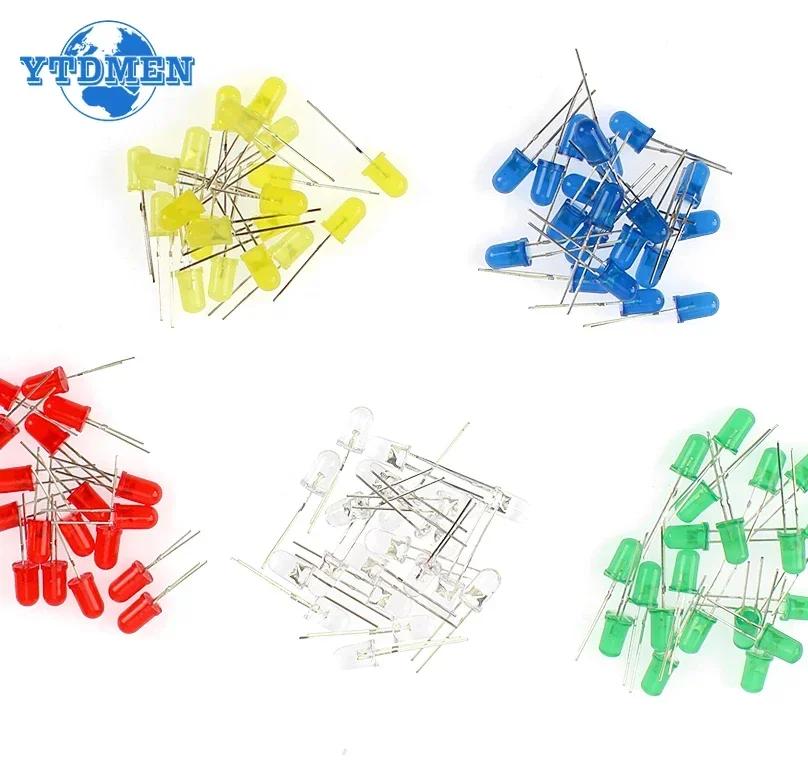 50/60/100PCS 5mm LED Diode White Yellow Red Green Blue Assorted Kit DIY LEDs Light Emitting Set Electronic Diy Kit