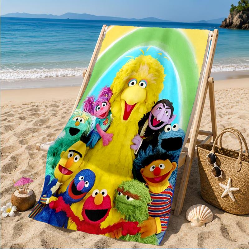 Colorful Sesame Muppets Together Beach Towel, Super Soft Microfiber, Perfect Gift for Her/Him, Birthday, for Pool, Beach, Travel, Decor Beach Party
