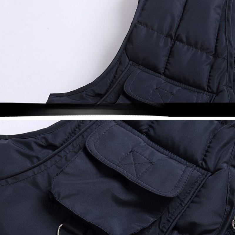 Middle-aged and Elderly Dad's Multi-pocket Vest Fishing Vest Autumn and Winter Warm Cotton Vest Outdoor Wear Men's Sleeveless Jacket