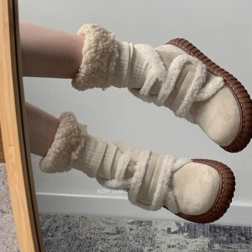 Retro Velcro velvet warm snow boots fashionable versatile casual snow boots winter short boots cotton shoes women