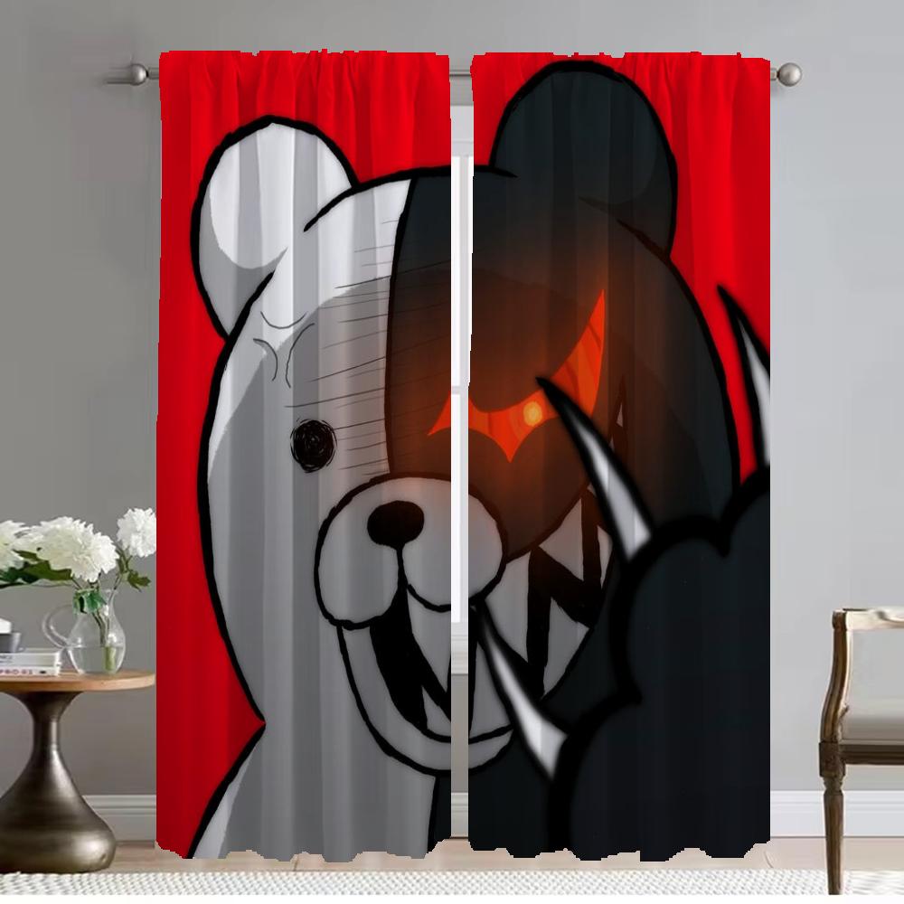 Kuchyňské závěsy do obývacího pokoje Závěs Danganronpa - Monokuma Halloweenská dekorace Dělící závěs Interiérové závěsy 2 kusy