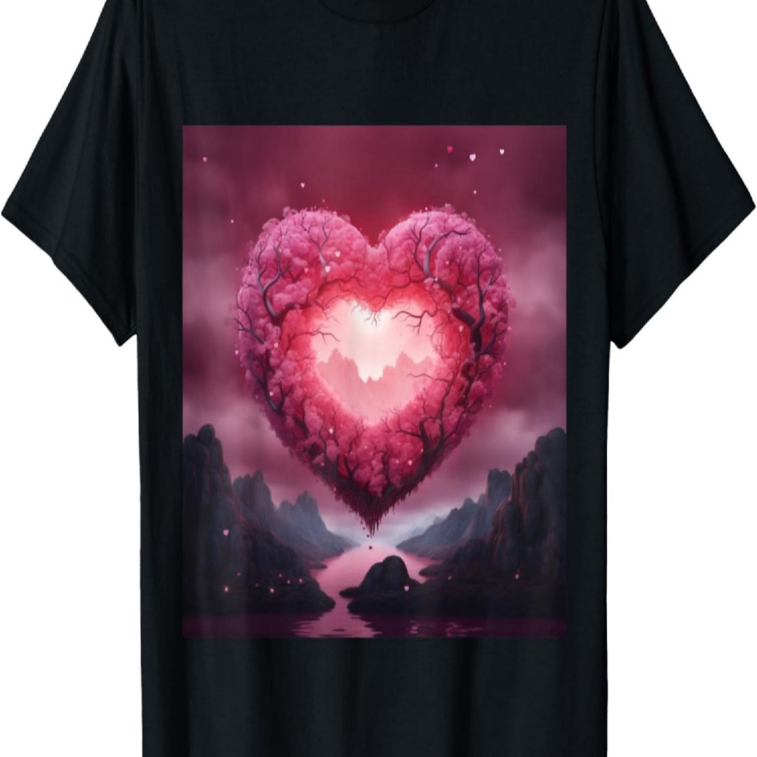 Pink Moon Heart and Cherry blossoms tree for Valentine s Day T-Shirt S чёрный