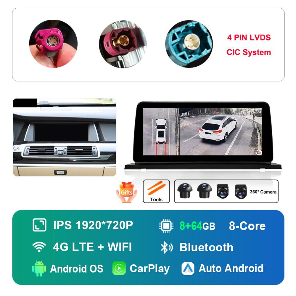 12.3 inch HD Touch Screen for BMW 5 Series F07 GT 2011 - 2017 CIC NBT System Android Car Radio Multimedia Player DSP Stereo GPS