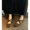 Französische Nische Leopardenmuster Innenhöhenerhöhung Einzelne Schuhe Kreuzschnalle Quadratkopf Mary Jane Schuhe Kinder Flachmündige flache Ballerinas
